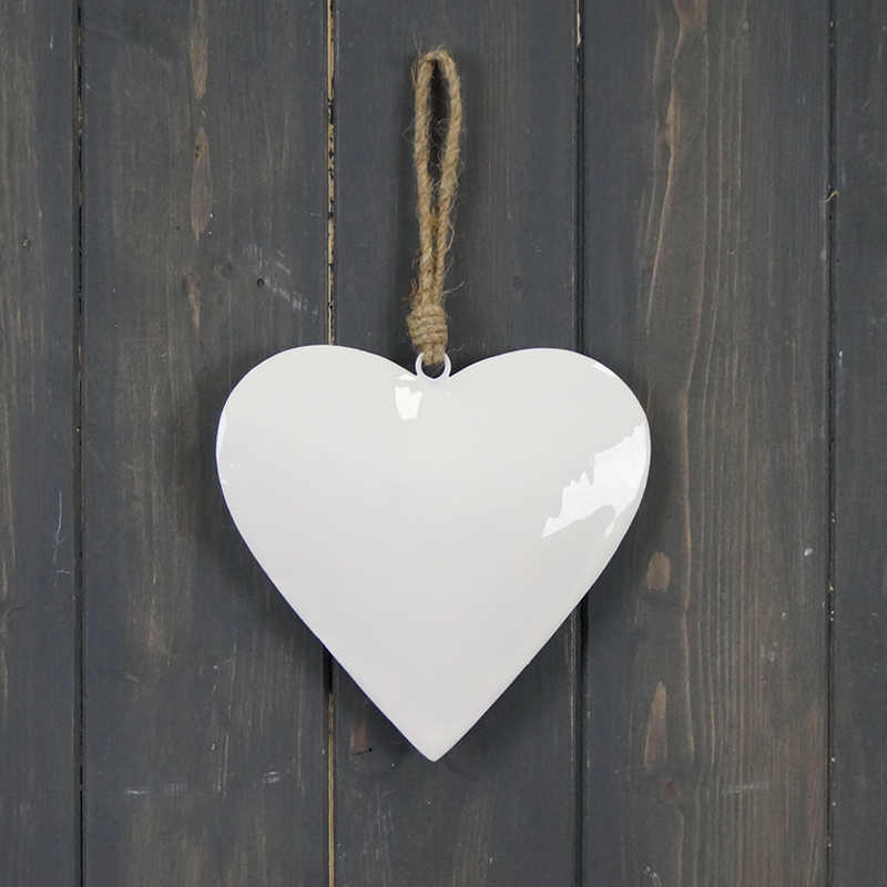 White Enamel Hanging Heart (15cm) detail page